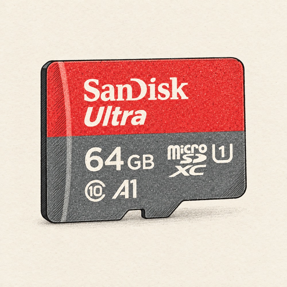 Карта SanDisk Ultra microSDXC 64 ГБ с красно-серой этикеткой и маркировкой A1 и U1