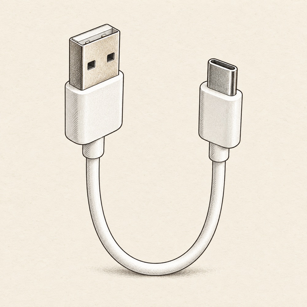 Белый кабель с прямоугольным разъёмом USB-A и овальным USB-C